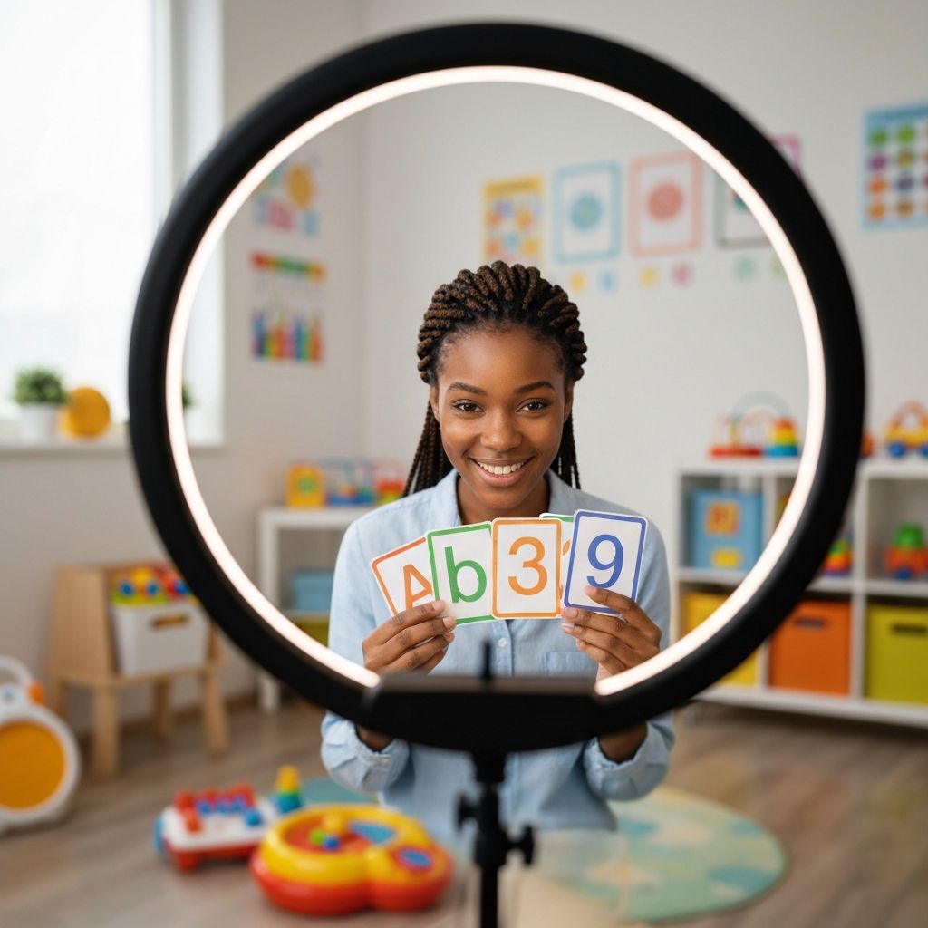 Friendly preschool teacher on video call